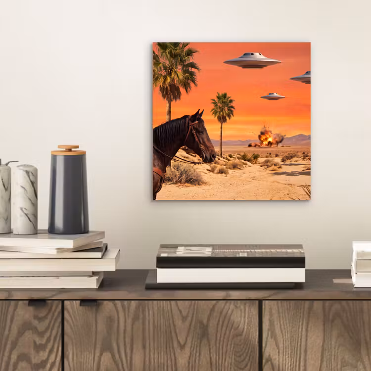 Alu-Dibond-Bild - Cowboy – Pferd – Wüste - Cowboy - Paard - Woestijn aluminium wit klein