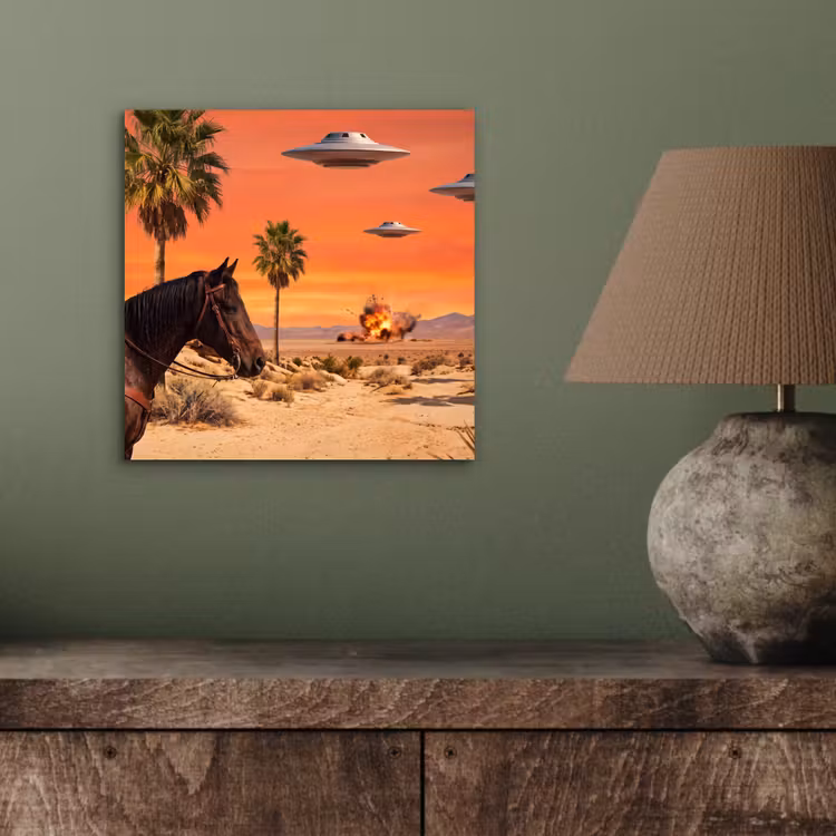 Alu-Dibond-Bild - Cowboy – Pferd – Wüste - Cowboy - Paard - Woestijn aluminium wit klein