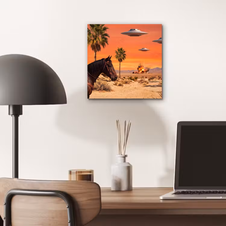 Alu-Dibond-Bild - Cowboy – Pferd – Wüste - Cowboy - Paard - Woestijn aluminium wit klein