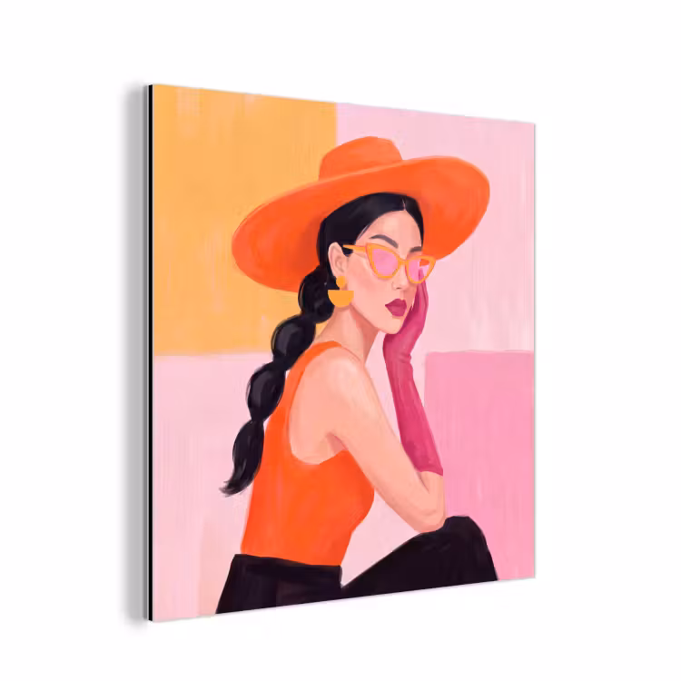 Vrouw - Hoed - Mode - Modern - Oranje aluminium wit klein -3d