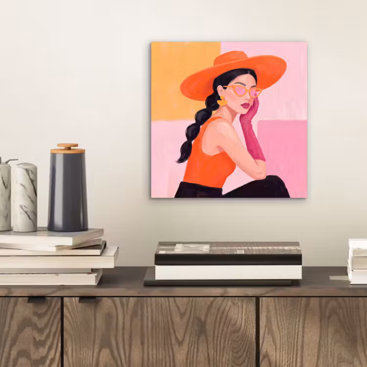 Vrouw - Hoed - Mode - Modern - Oranje aluminium wit klein -sfeer1