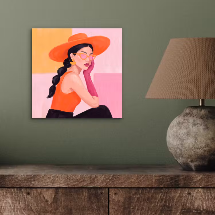 Vrouw - Hoed - Mode - Modern - Oranje aluminium wit klein -sfeer2