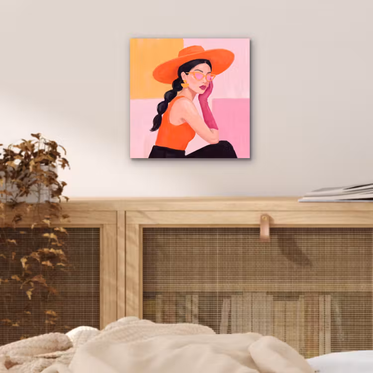 Vrouw - Hoed - Mode - Modern - Oranje aluminium wit klein -sfeer3