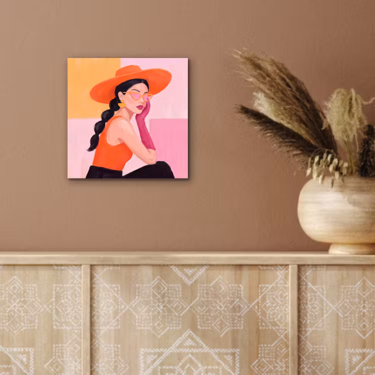 Vrouw - Hoed - Mode - Modern - Oranje aluminium wit klein -sfeer4