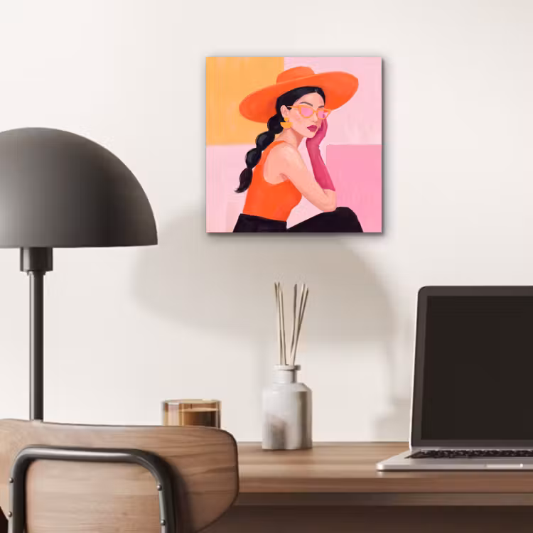 Vrouw - Hoed - Mode - Modern - Oranje aluminium wit klein -sfeer5