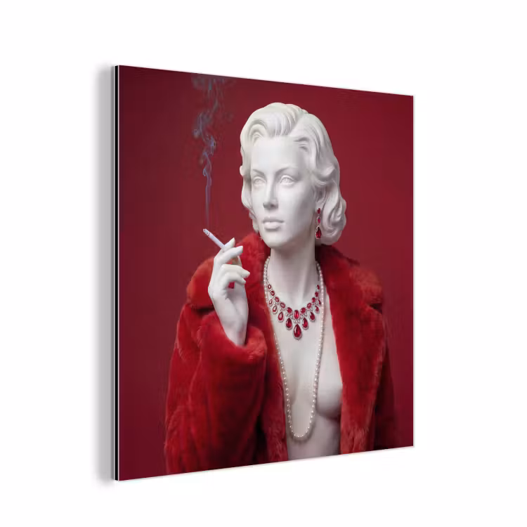 Vrouw - Bontjas - Mode - Klassiek - Rood aluminium wit klein -3d
