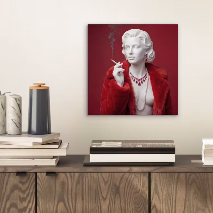 Vrouw - Bontjas - Mode - Klassiek - Rood aluminium wit klein -sfeer1