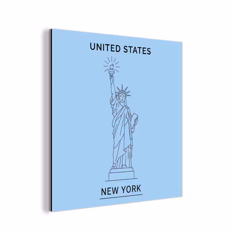 Monument - Vrijheidsbeeld - New York - Minimalistisch - Blauw aluminium wit klein -3d
