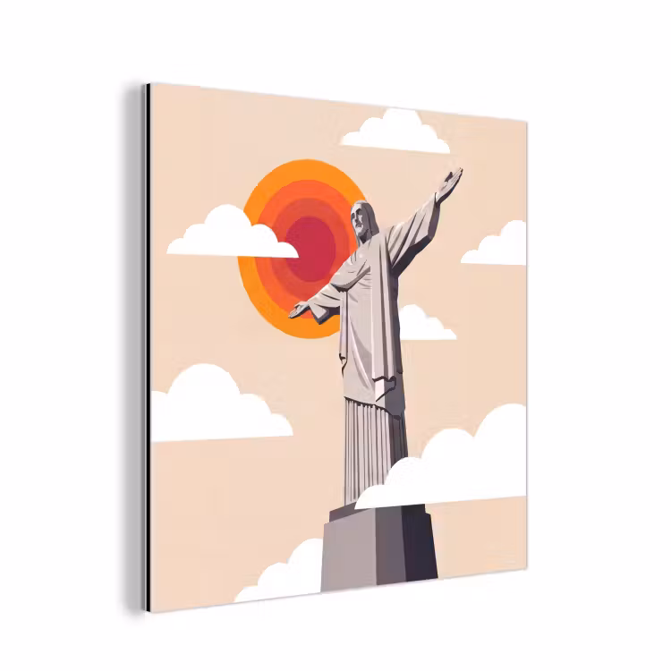Monument - Stad - Zonsondergang - Minimalistisch - Oranje aluminium wit klein -3d