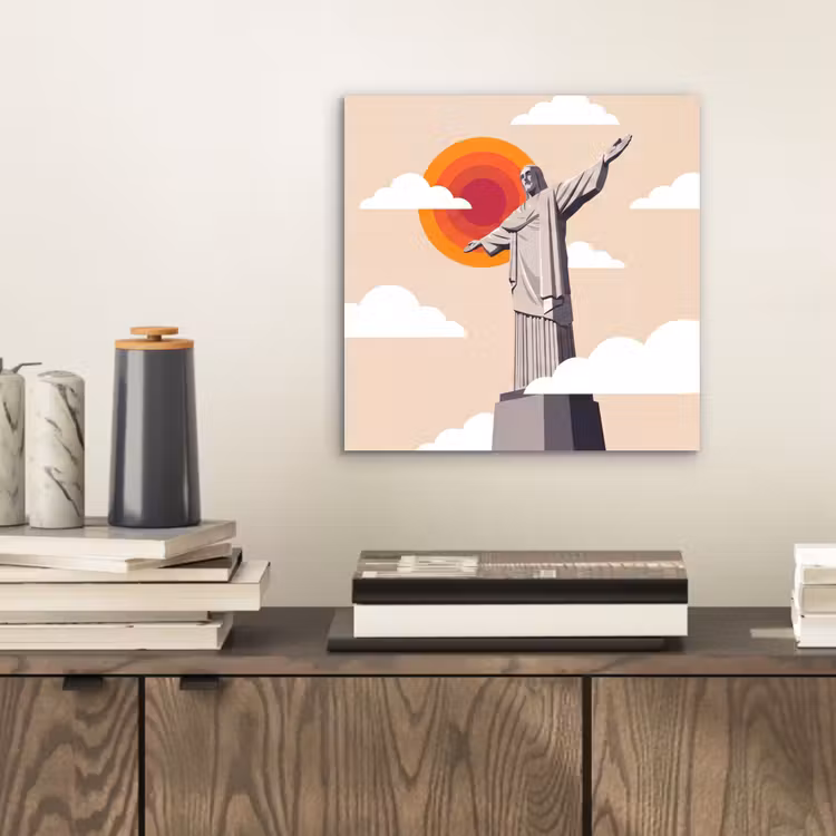 Monument - Stad - Zonsondergang - Minimalistisch - Oranje aluminium wit klein -sfeer1
