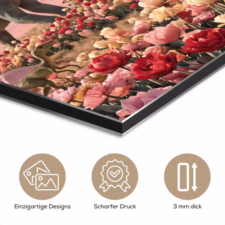 Alu-Dibond-Bild - Dinosaurier – Rosa – Landschaft - Dinosaurus - Roze - Landschap aluminium wit klein