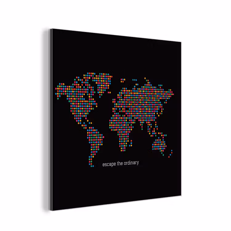 Stippen - Wereldkaart - Kleurrijk aluminium wit klein -3d
