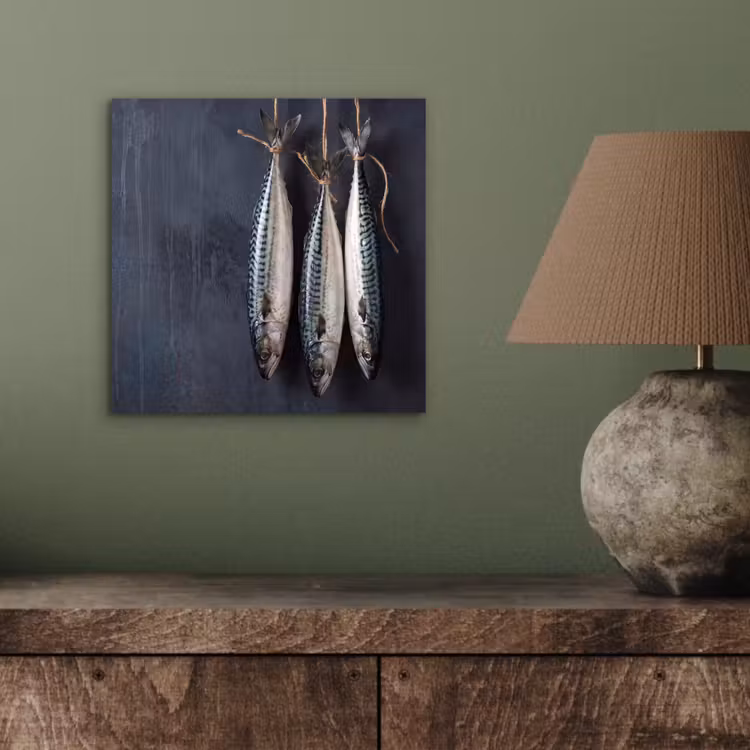 Alu-Dibond-Bild - Drei Fische – Seil - Drie vissen - Touw aluminium wit klein
