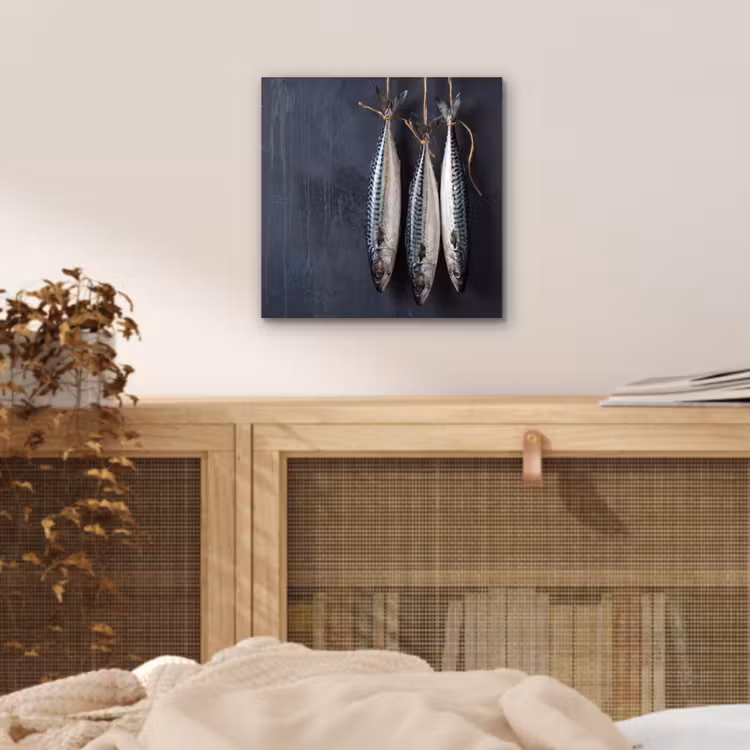 Alu-Dibond-Bild - Drei Fische – Seil - Drie vissen - Touw aluminium wit klein
