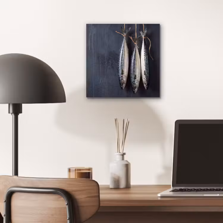 Alu-Dibond-Bild - Drei Fische – Seil - Drie vissen - Touw aluminium wit klein