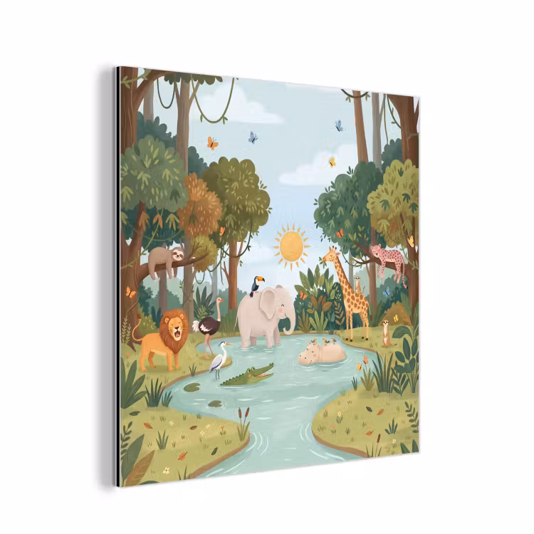 Jungle - Oase - Dieren - Kleurrijk aluminium wit klein -3d