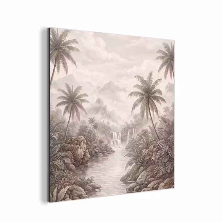 Jungle - Watervallen - Tropisch - Illustratie aluminium wit klein -3d