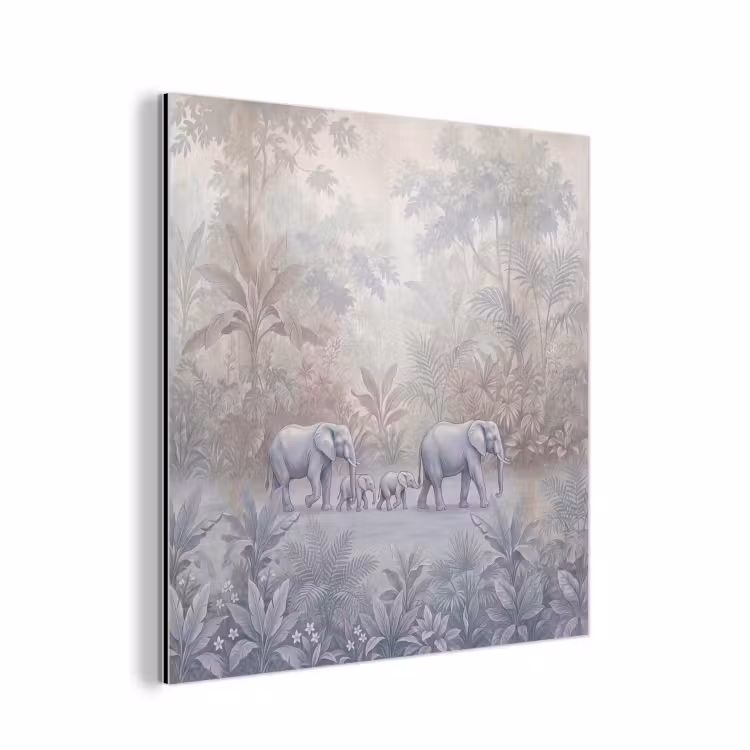 Olifant - Familie - Jungle - Illustratie - Grijs aluminium wit klein -3d
