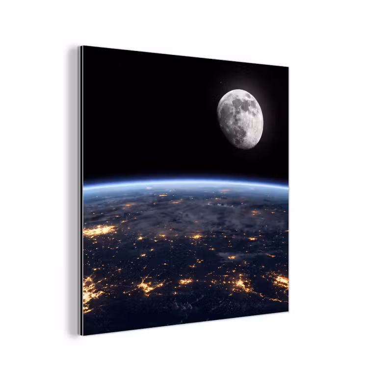 Alu-Dibond-Bild - Erde – Nacht – Weltraum - Aarde - Nacht - Ruimte aluminium wit klein