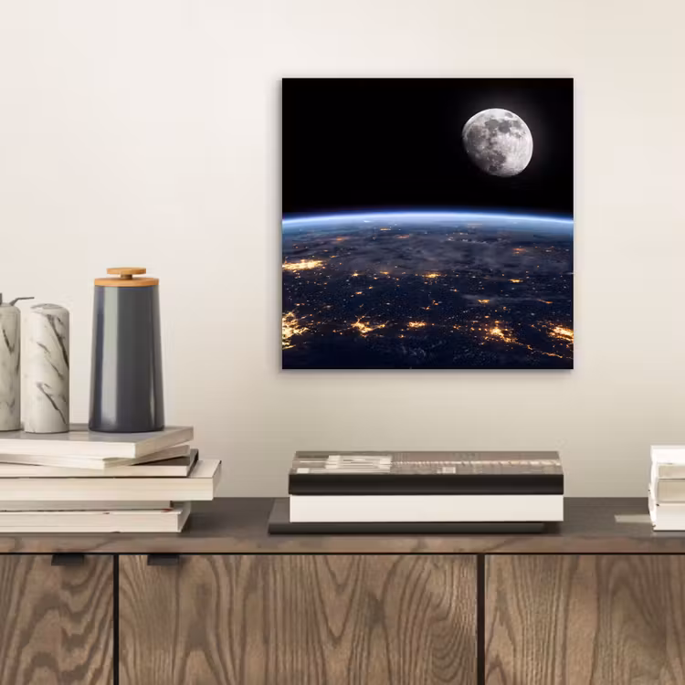 Alu-Dibond-Bild - Erde – Nacht – Weltraum - Aarde - Nacht - Ruimte aluminium wit klein