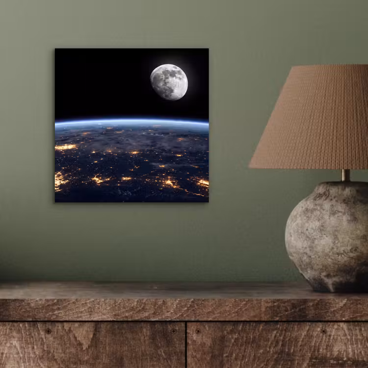 Alu-Dibond-Bild - Erde – Nacht – Weltraum - Aarde - Nacht - Ruimte aluminium wit klein