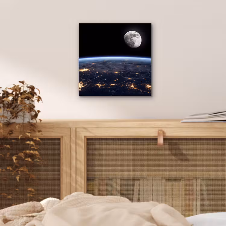 Alu-Dibond-Bild - Erde – Nacht – Weltraum - Aarde - Nacht - Ruimte aluminium wit klein