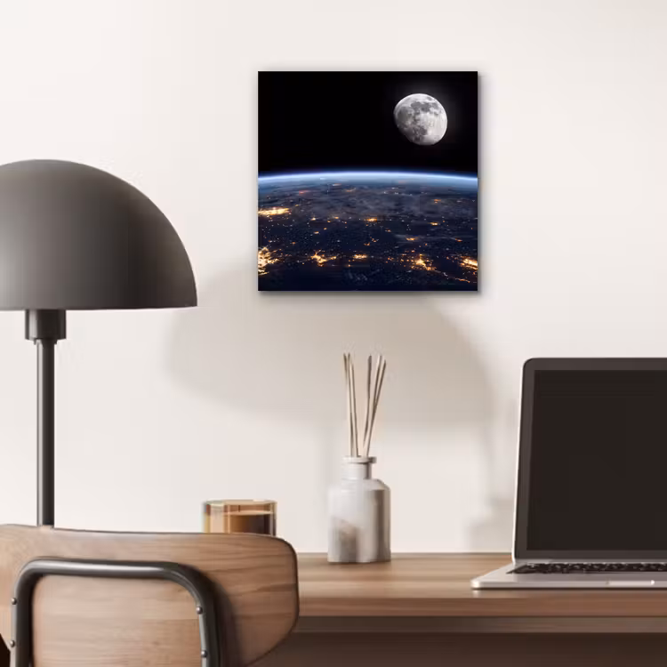 Alu-Dibond-Bild - Erde – Nacht – Weltraum - Aarde - Nacht - Ruimte aluminium wit klein