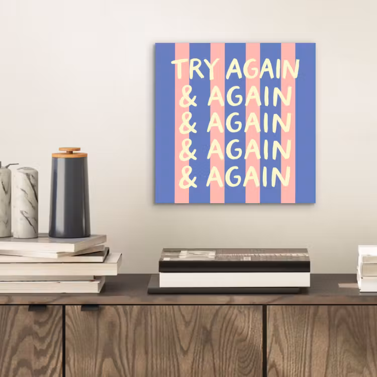 Try again - Strepen - Roze - Verticaal - Blauw aluminium wit klein -sfeer1