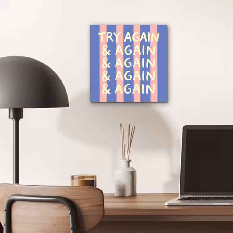 Try again - Strepen - Roze - Verticaal - Blauw aluminium wit klein -sfeer5