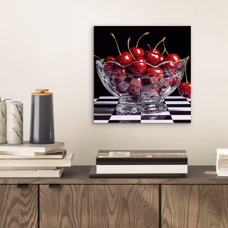 Alu-Dibond-Bild - Essen – Kirschen – Rot - Eten - Kersen - Rood aluminium wit klein