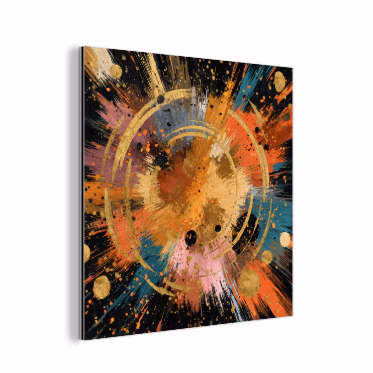 Explosie - Verfstructuur - Goud - Abstract aluminium wit klein -3d