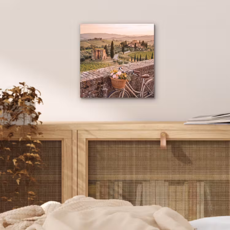 Fiets - Bloemen - Toscane - Landschap - Roze aluminium wit klein -sfeer3