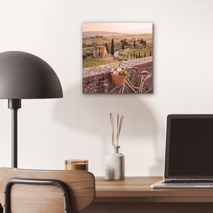 Fiets - Bloemen - Toscane - Landschap - Roze aluminium wit klein -sfeer5