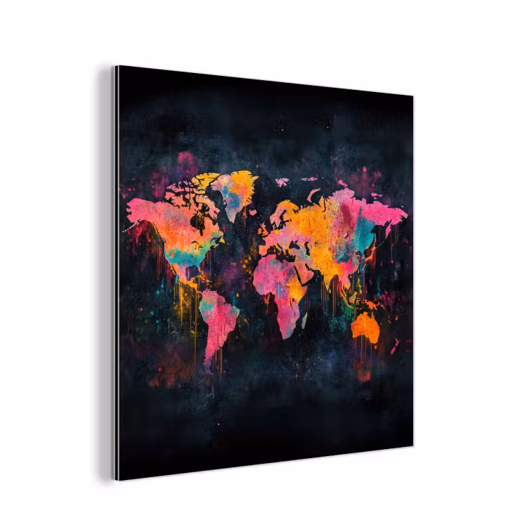 Verf - Wereldkaart - Kleur aluminium wit klein -3d