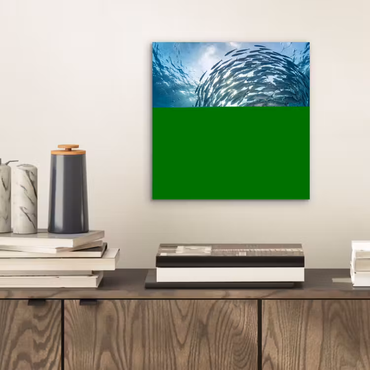 Vis - School - Oceaan - Natuur - Blauw aluminium wit klein -sfeer1