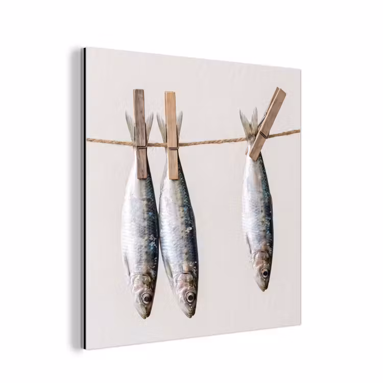 Alu-Dibond-Bild - Fisch – Hängend – Essen - Vis - Hangend - Eten aluminium wit klein