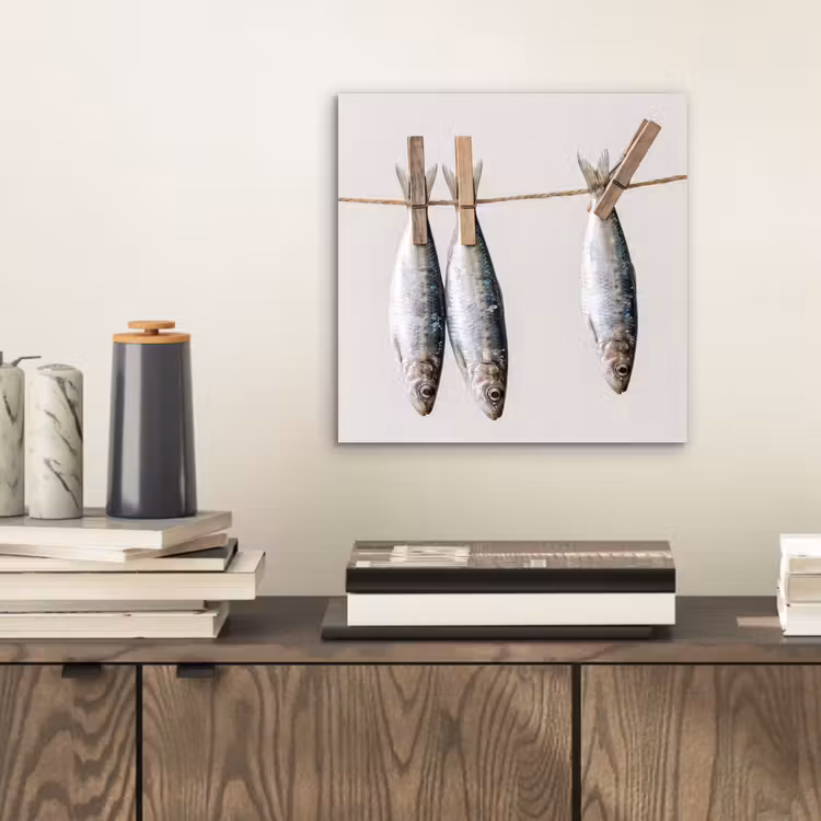 Alu-Dibond-Bild - Fisch – Hängend – Essen - Vis - Hangend - Eten aluminium wit klein