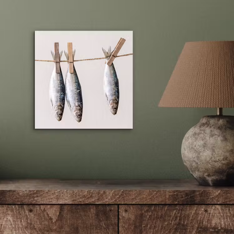 Alu-Dibond-Bild - Fisch – Hängend – Essen - Vis - Hangend - Eten aluminium wit klein