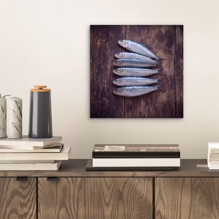 Alu-Dibond-Bild - Fisch – Holz – Essen - Vis - Hout - Eten aluminium wit klein