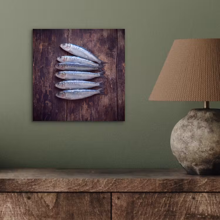 Alu-Dibond-Bild - Fisch – Holz – Essen - Vis - Hout - Eten aluminium wit klein