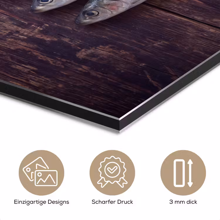 Alu-Dibond-Bild - Fisch – Holz – Essen - Vis - Hout - Eten aluminium wit klein