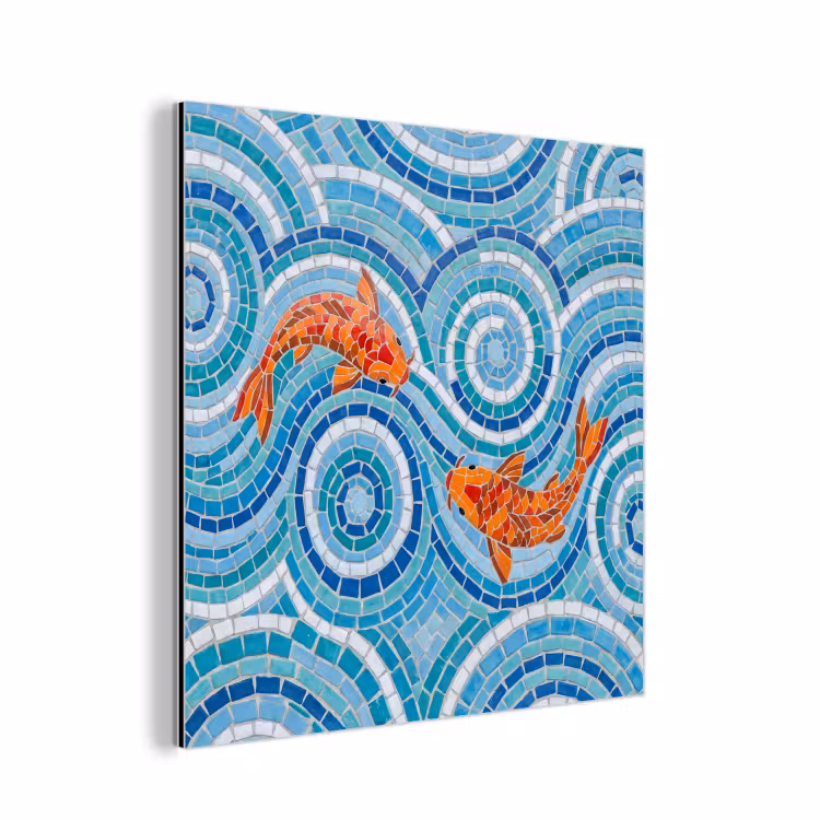 Vis - Mozaïek - Water - Decoratief - Blauw aluminium wit klein -3d