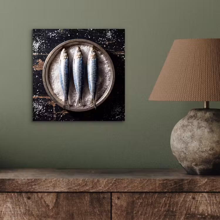 Alu-Dibond-Bild - Fisch – Salz – Essen - Vis - Zout - Eten aluminium wit klein