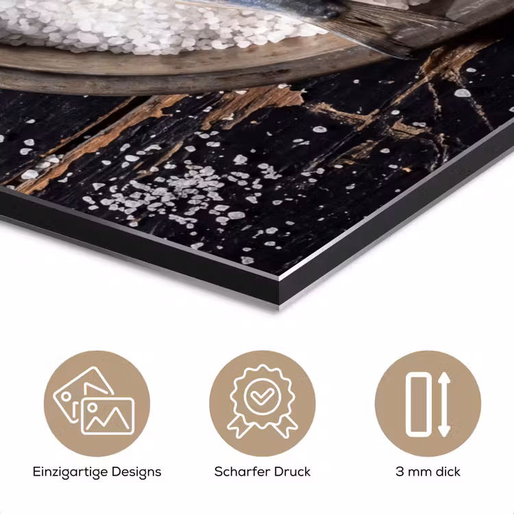 Alu-Dibond-Bild - Fisch – Salz – Essen - Vis - Zout - Eten aluminium wit klein