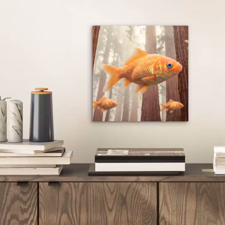 Alu-Dibond-Bild - Fisch – Wald – Fantasie - Vis - Bos - Fantasie aluminium wit klein