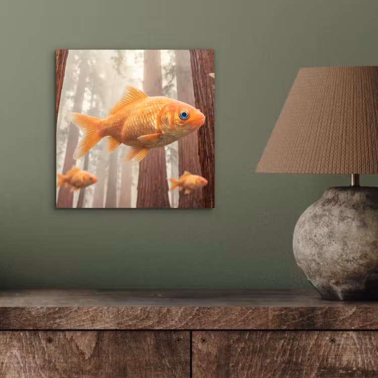 Alu-Dibond-Bild - Fisch – Wald – Fantasie - Vis - Bos - Fantasie aluminium wit klein