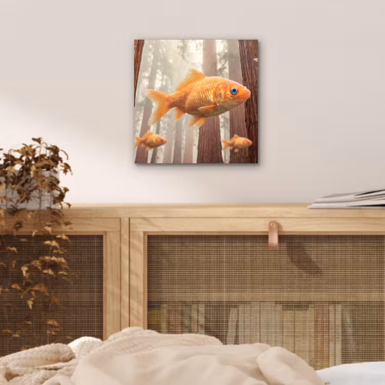 Alu-Dibond-Bild - Fisch – Wald – Fantasie - Vis - Bos - Fantasie aluminium wit klein