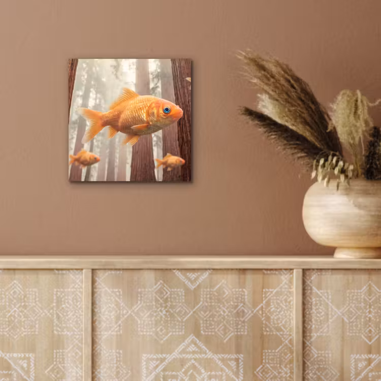 Alu-Dibond-Bild - Fisch – Wald – Fantasie - Vis - Bos - Fantasie aluminium wit klein