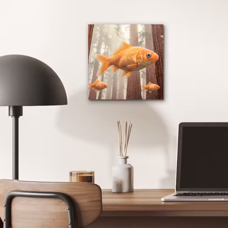 Alu-Dibond-Bild - Fisch – Wald – Fantasie - Vis - Bos - Fantasie aluminium wit klein