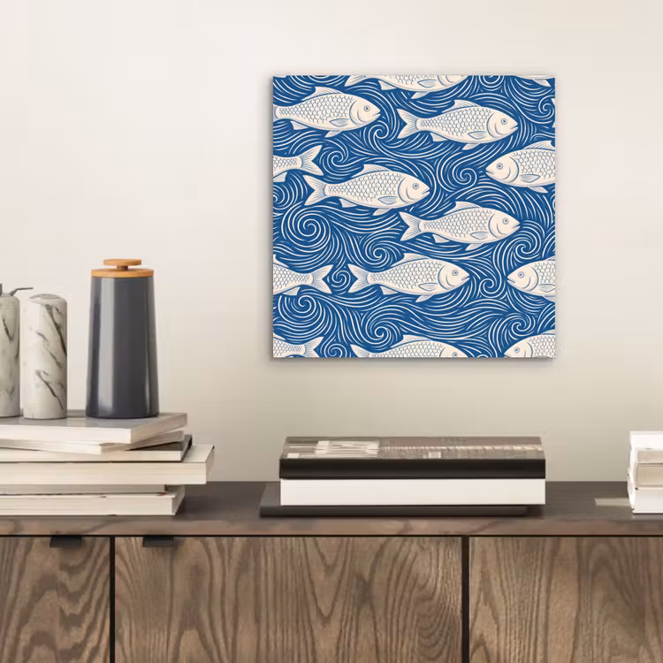 Vis - Water - Patroon - Grafisch - Blauw aluminium wit klein -sfeer1